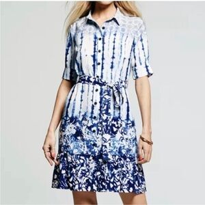 Peter Som Blue Tie Dye Button Front Shirt Dress Size 8